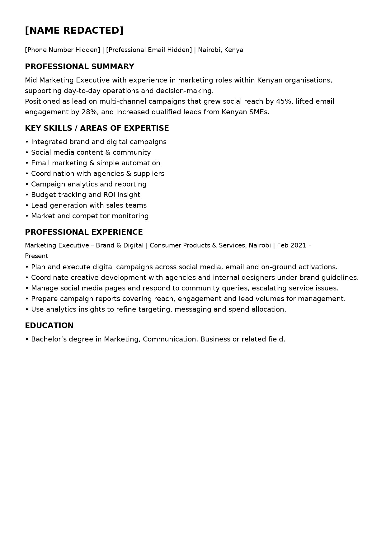 Before and after CV sample for a senior software engineer in Kenya